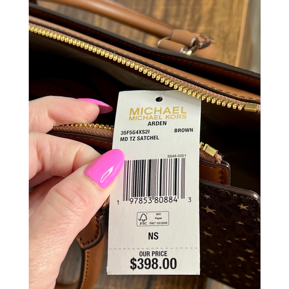 Michael Kors Arden Medium Brown Satchel with Gold Hardware & Star Pattern - Picture 13 of 13